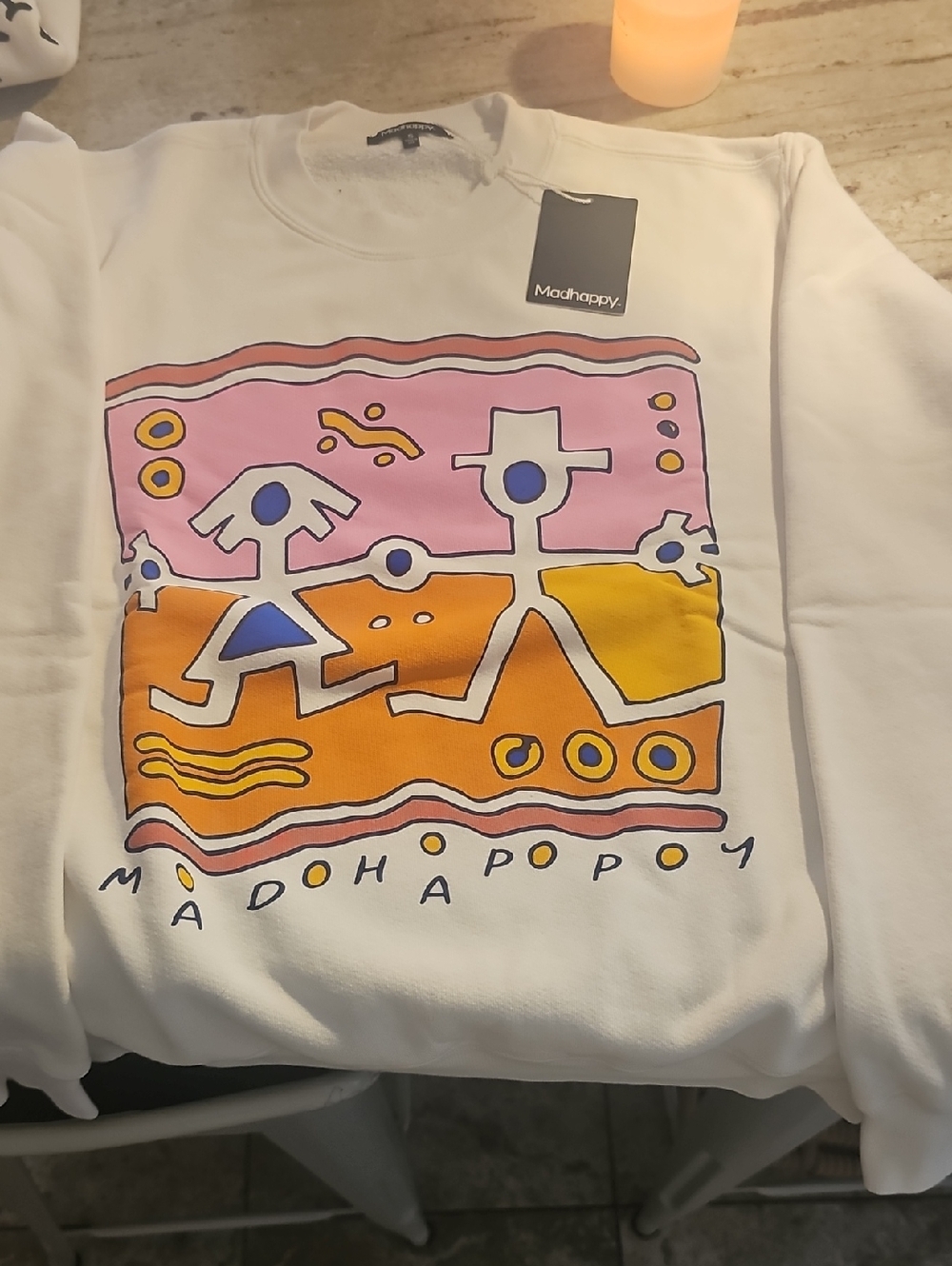 Madhappy White Crewneck with Pink & Orange Graphic